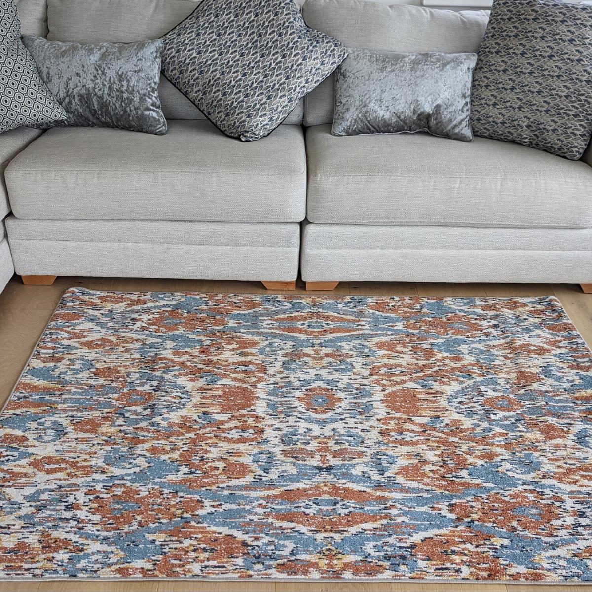 Blue Stylish Ikat Flatweave Living Room Rug - Cadiz - Blue – image 2