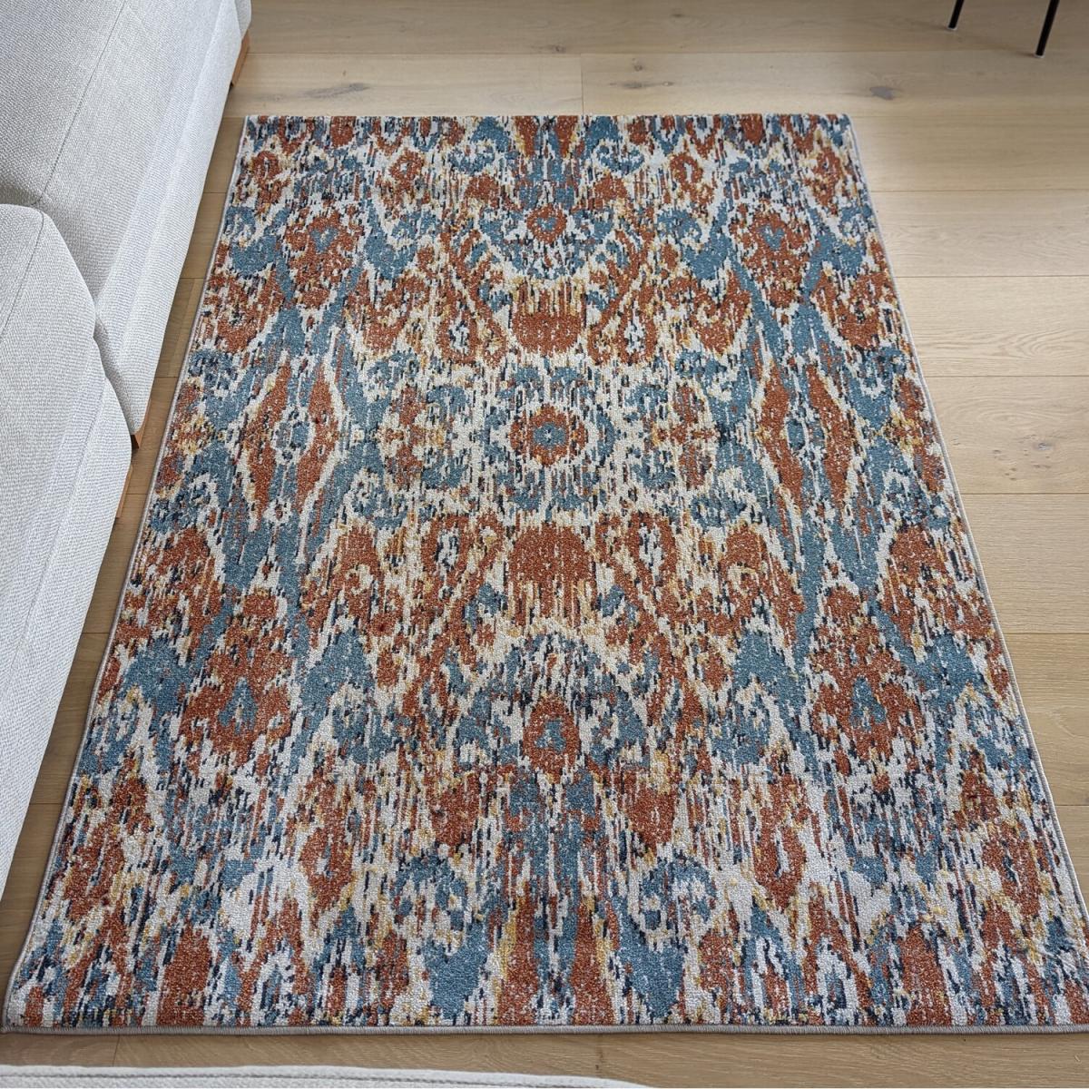 Blue Stylish Ikat Flatweave Living Room Rug - Cadiz - Blue – image 3