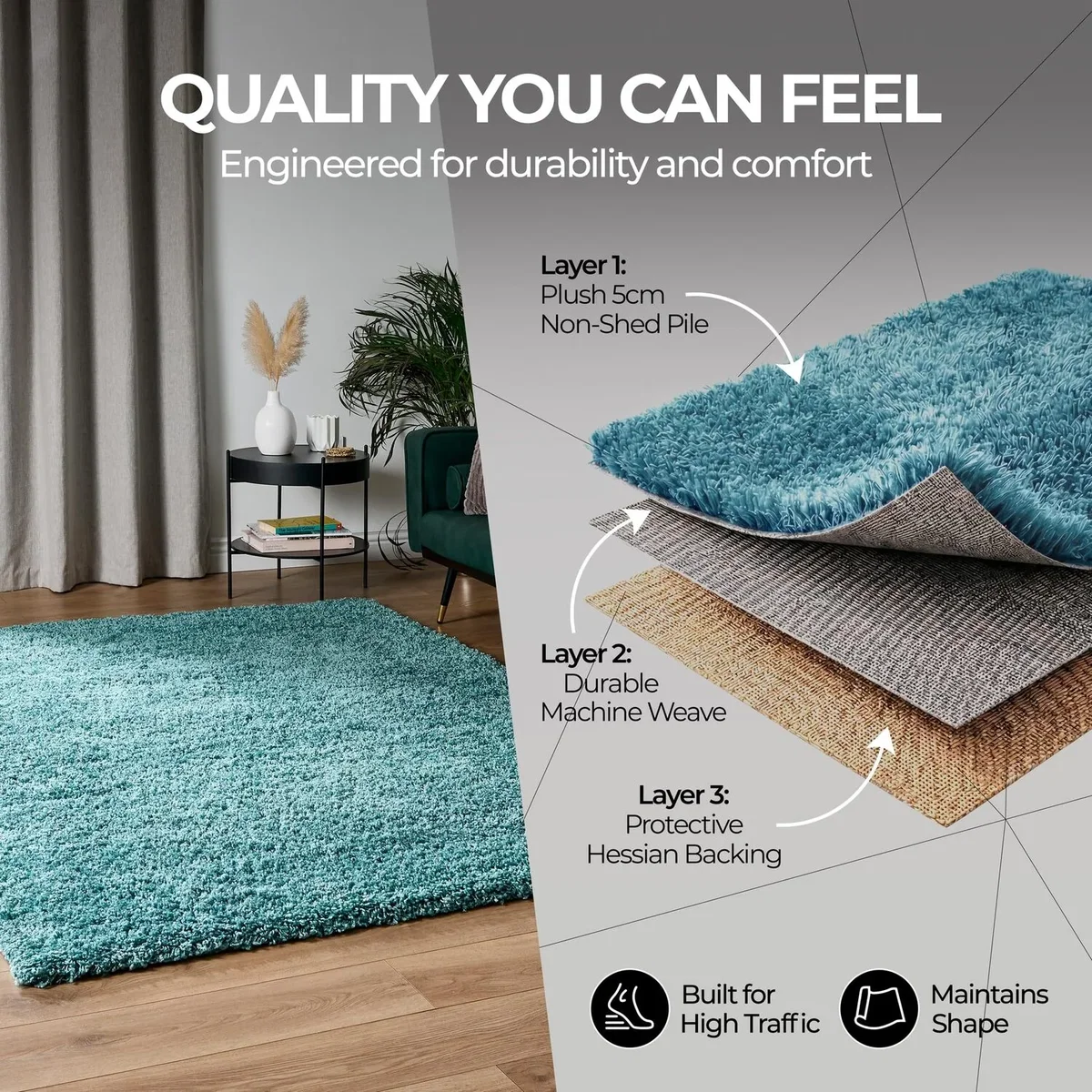 California Shaggy Rug - Duck Egg Blue / 110cm / 60cm – image 5