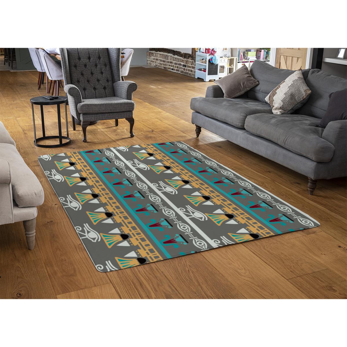Tribal Art, Egyptian Vintage Ethnic Silhouettes Designer Rug - Blue / 200cm – image 2