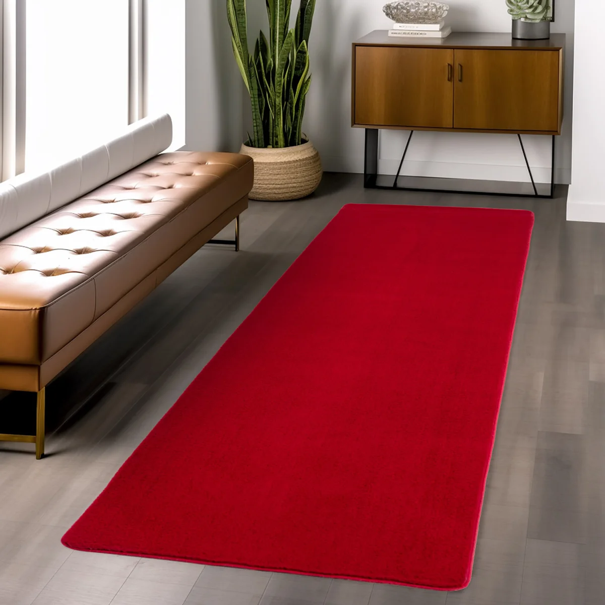 Snuggly Washable Low Pile Living Room Area Rug - Anti-Slip Felt Backing - Red / 280cm / 200cm – image 8