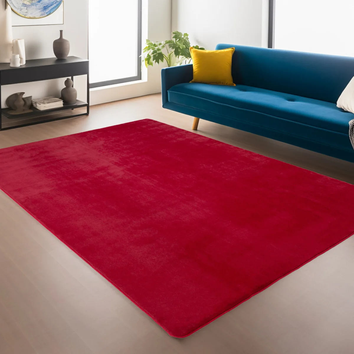 Snuggly Washable Low Pile Living Room Area Rug - Anti-Slip Felt Backing - Red / 280cm / 200cm – image 1
