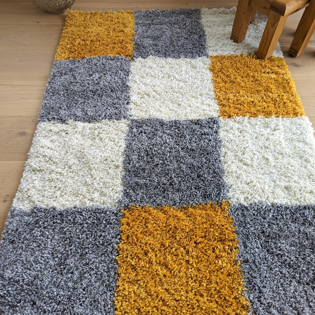 Ochre Patchwork Shaggy Rug - Oslo - Yellow – image 3