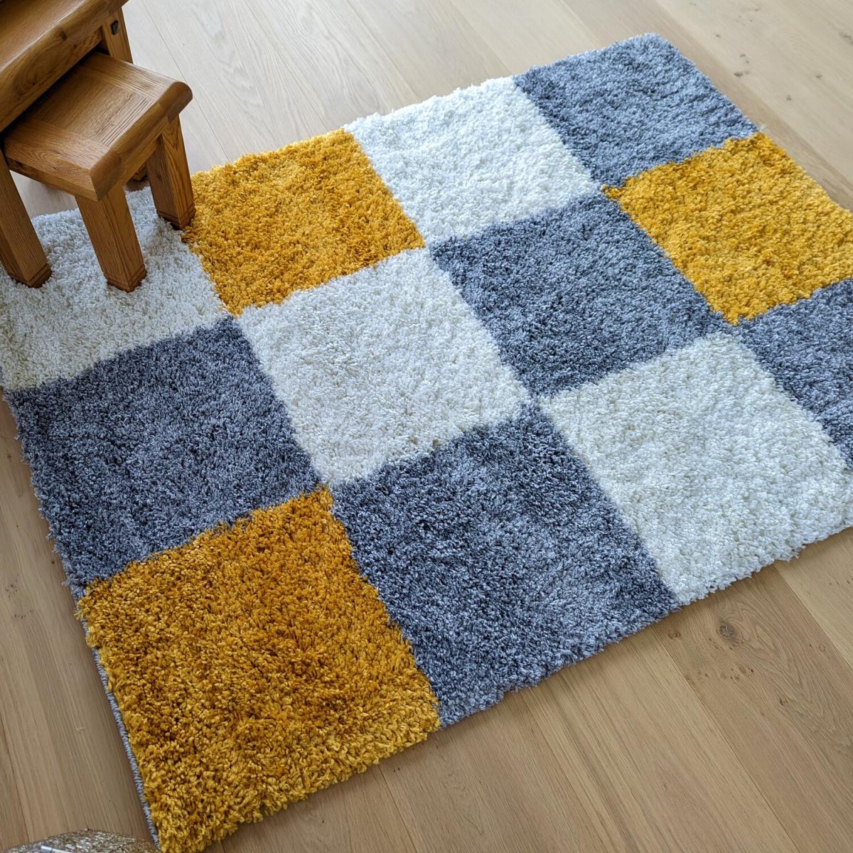Ochre Patchwork Shaggy Rug - Oslo - Yellow – image 5