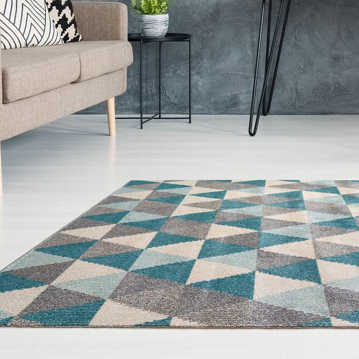Blue Wool Look Geometric Rug - Perth - Blue – image 2