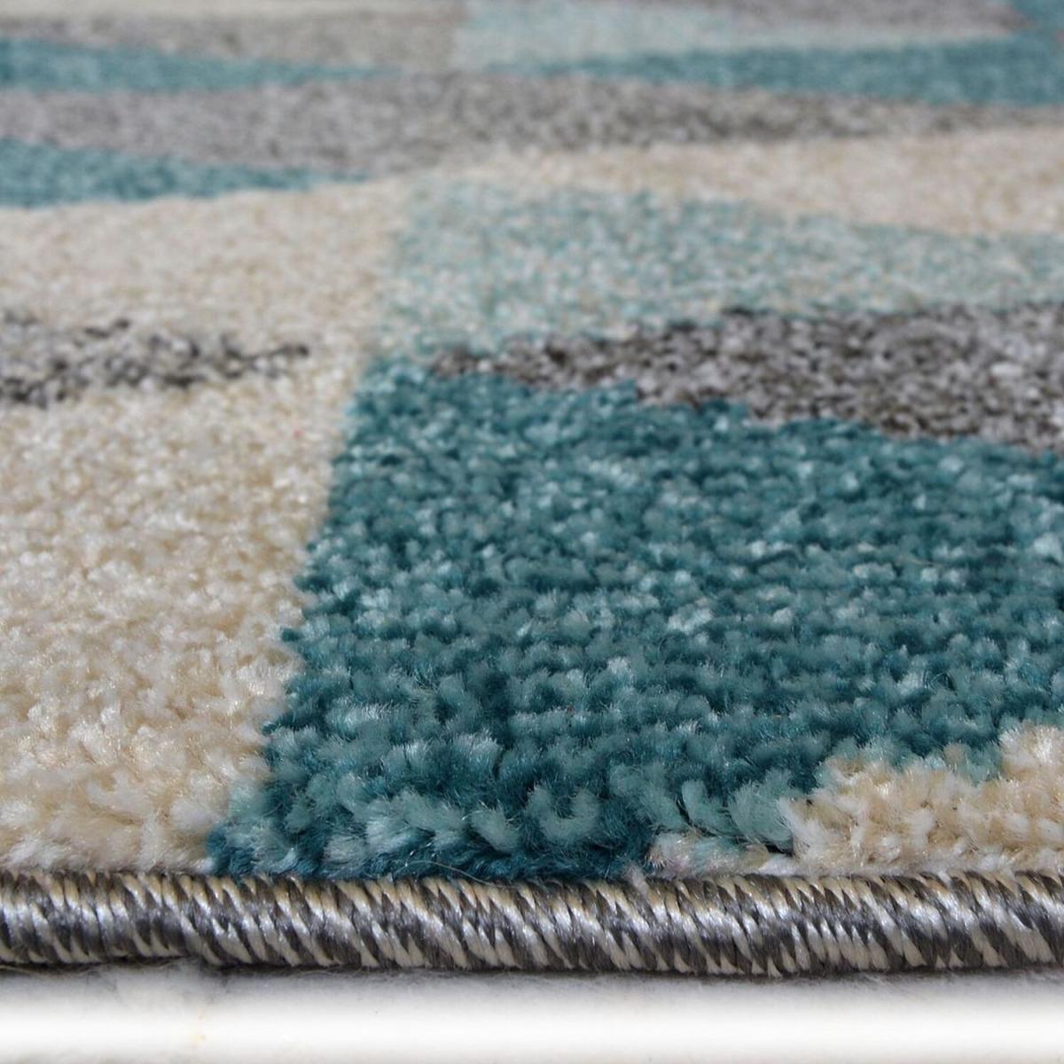 Blue Wool Look Geometric Rug - Perth - Blue – image 3