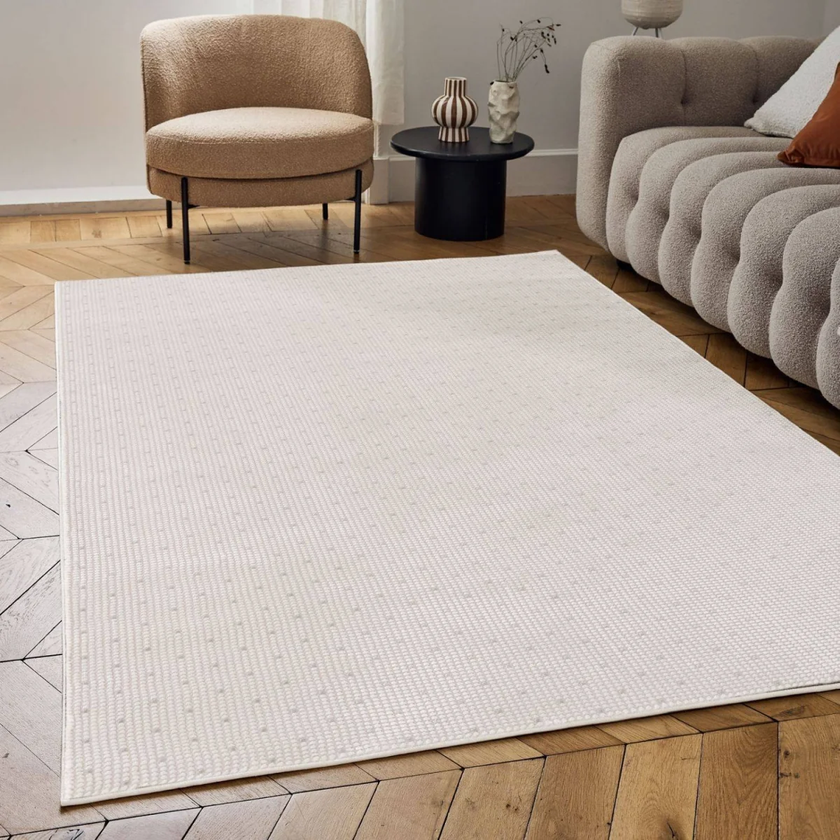The Rugs Carmel Dots Textured Runner - Cream-Grey β image 2