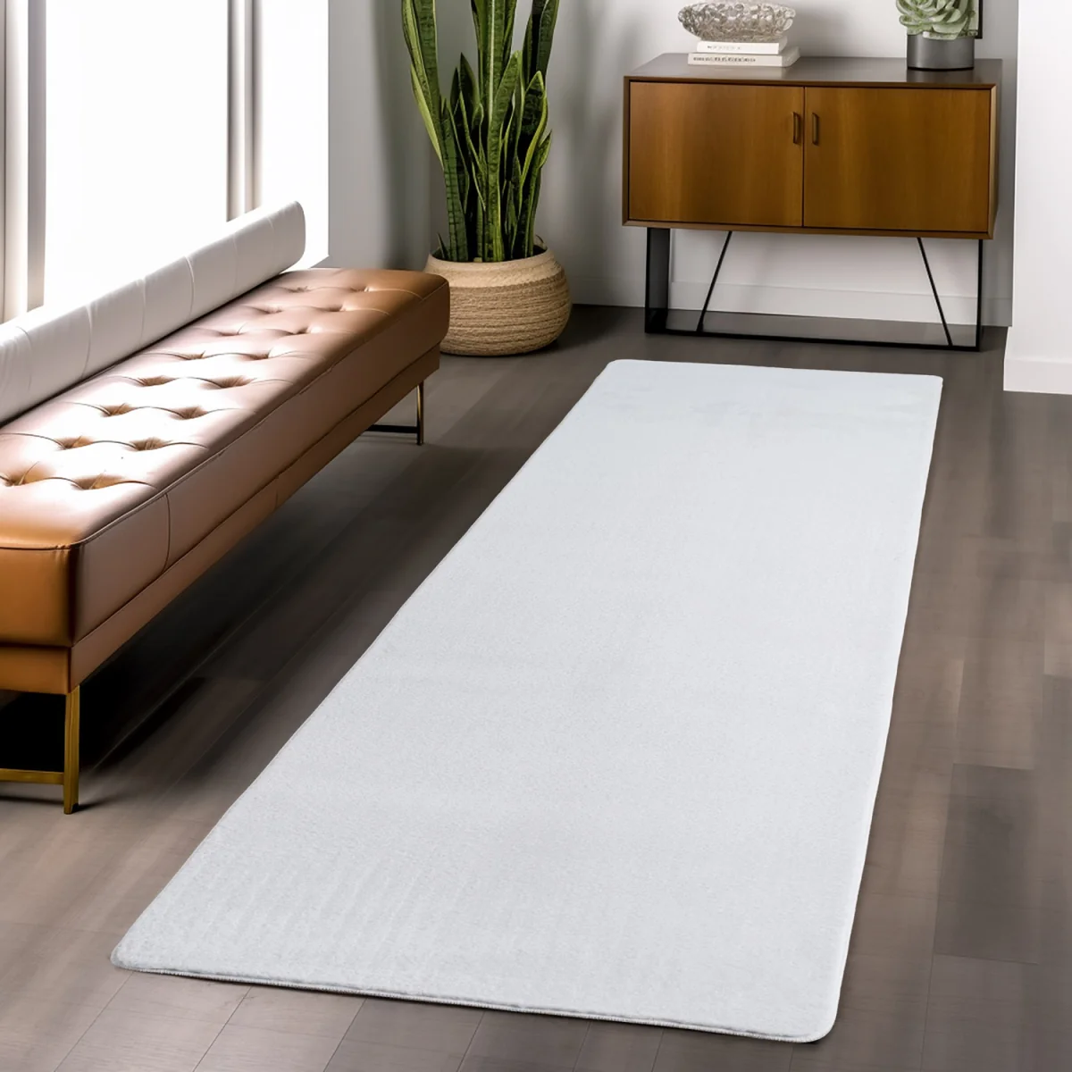Snuggly Washable Low Pile Living Room Area Rug - Anti-Slip Felt Backing - Snow White / 120cm / 80cm – image 2
