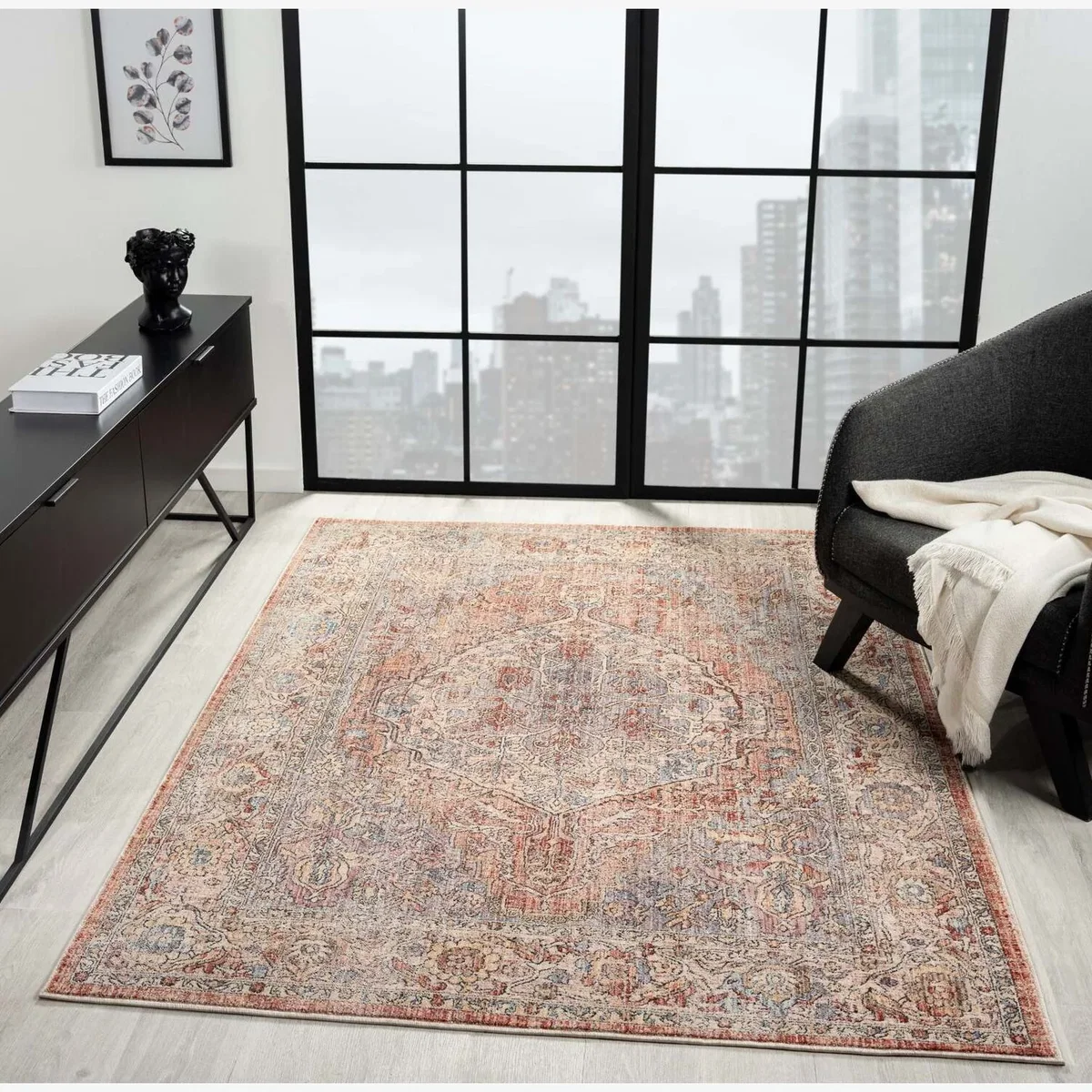 Underfoot Tundra Large Indoor Rug 8 mm Polyester Pile, Traditional Floral Border, Amber - Amber – image 1