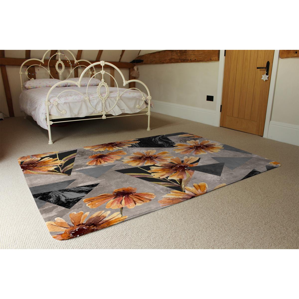 Geometric Floral Shapes Designer Rug - Orange / 110cm – image 3