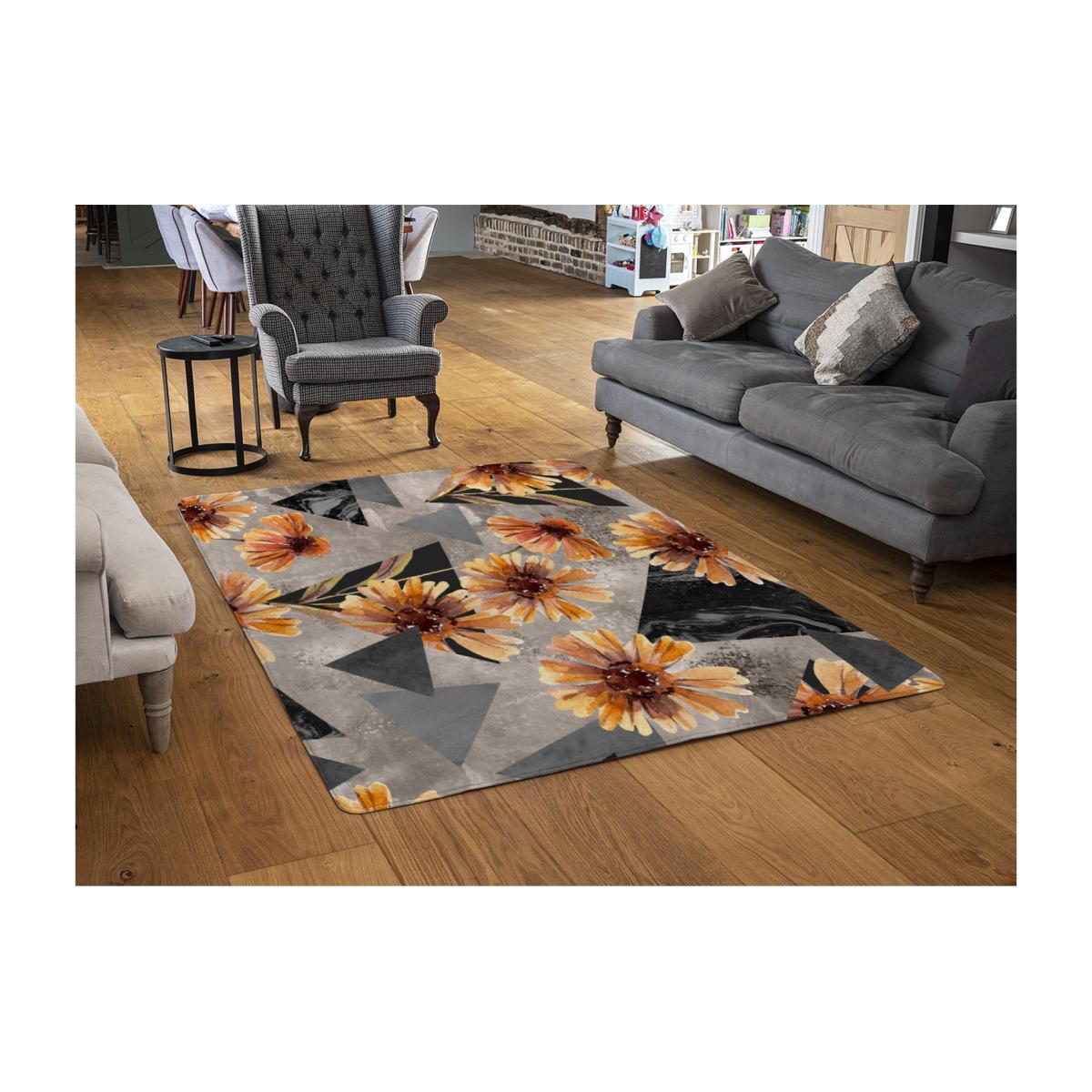 Geometric Floral Shapes Designer Rug - Orange / 110cm – image 1