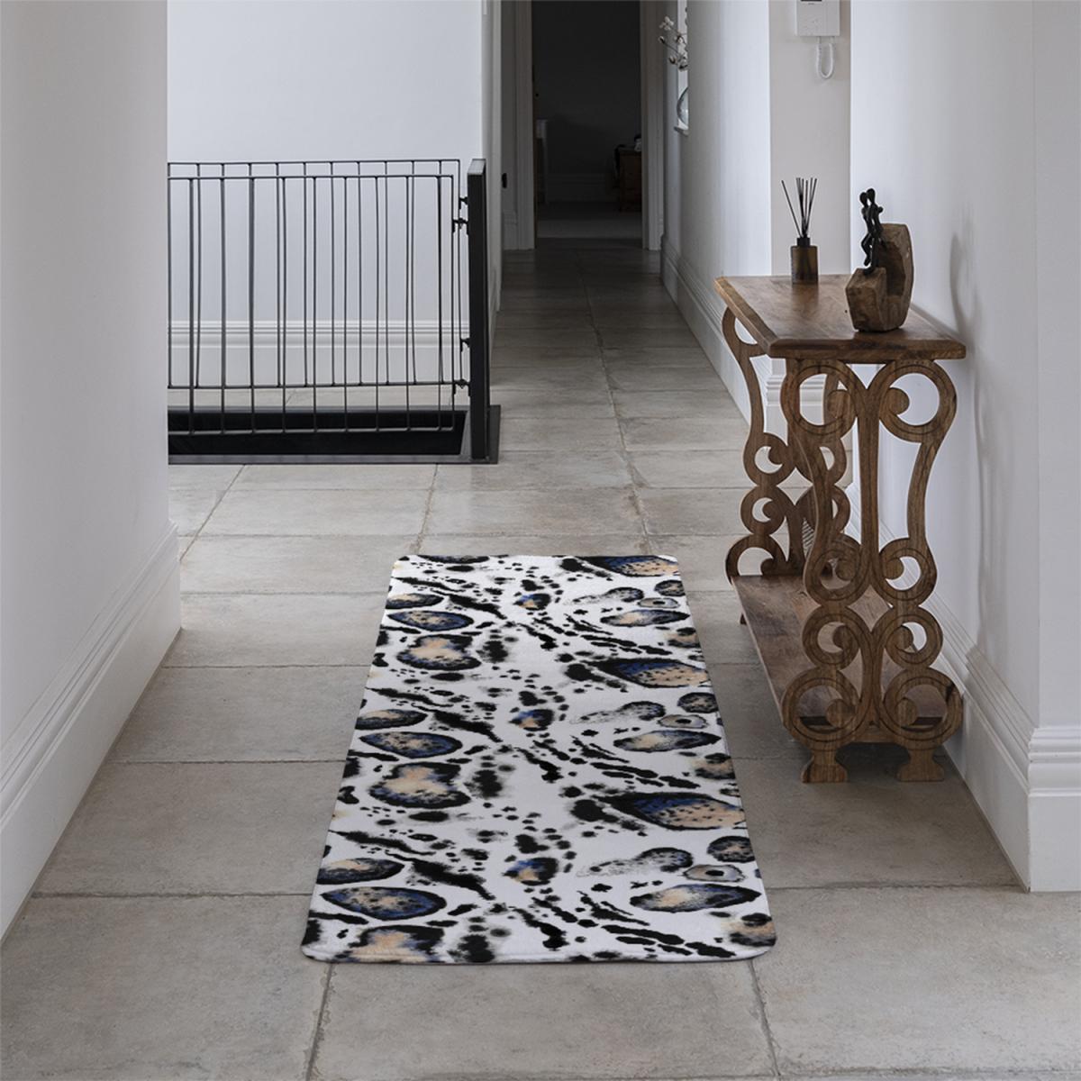 Leopard Print With Blue Runner Rug - Brown – image 4