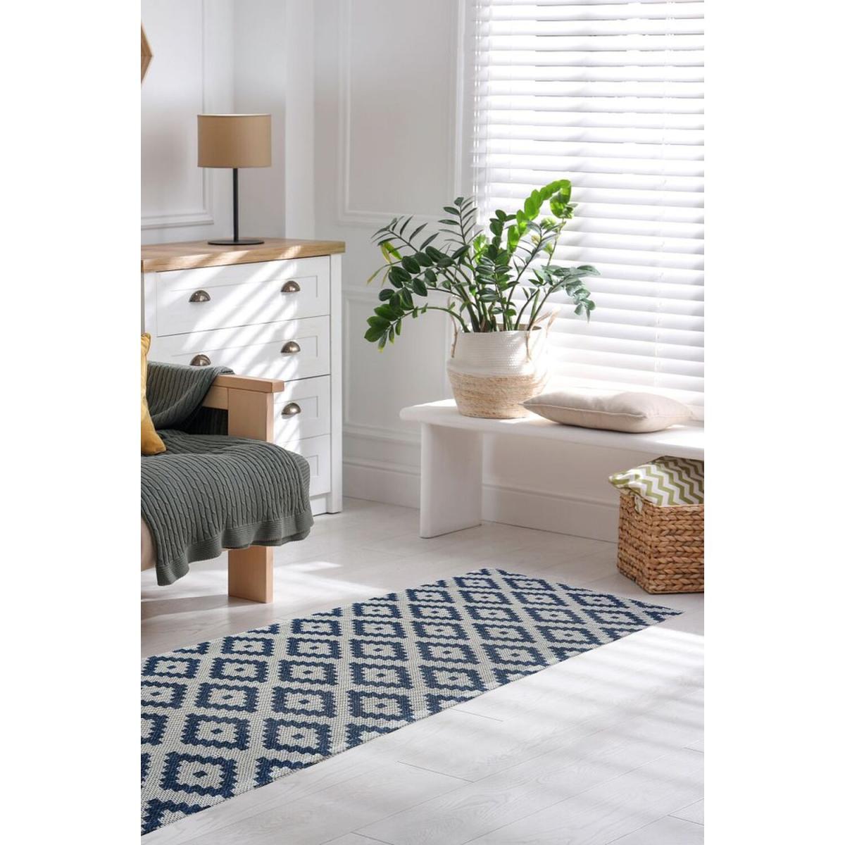 Navy Moroccan Recycled Cotton Flatweave Rug - Regen - Blue / 180cm – image 2