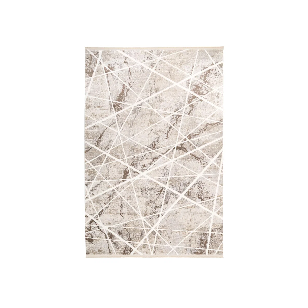 Beige Geometric Fringed Rug - Beige / 230cm