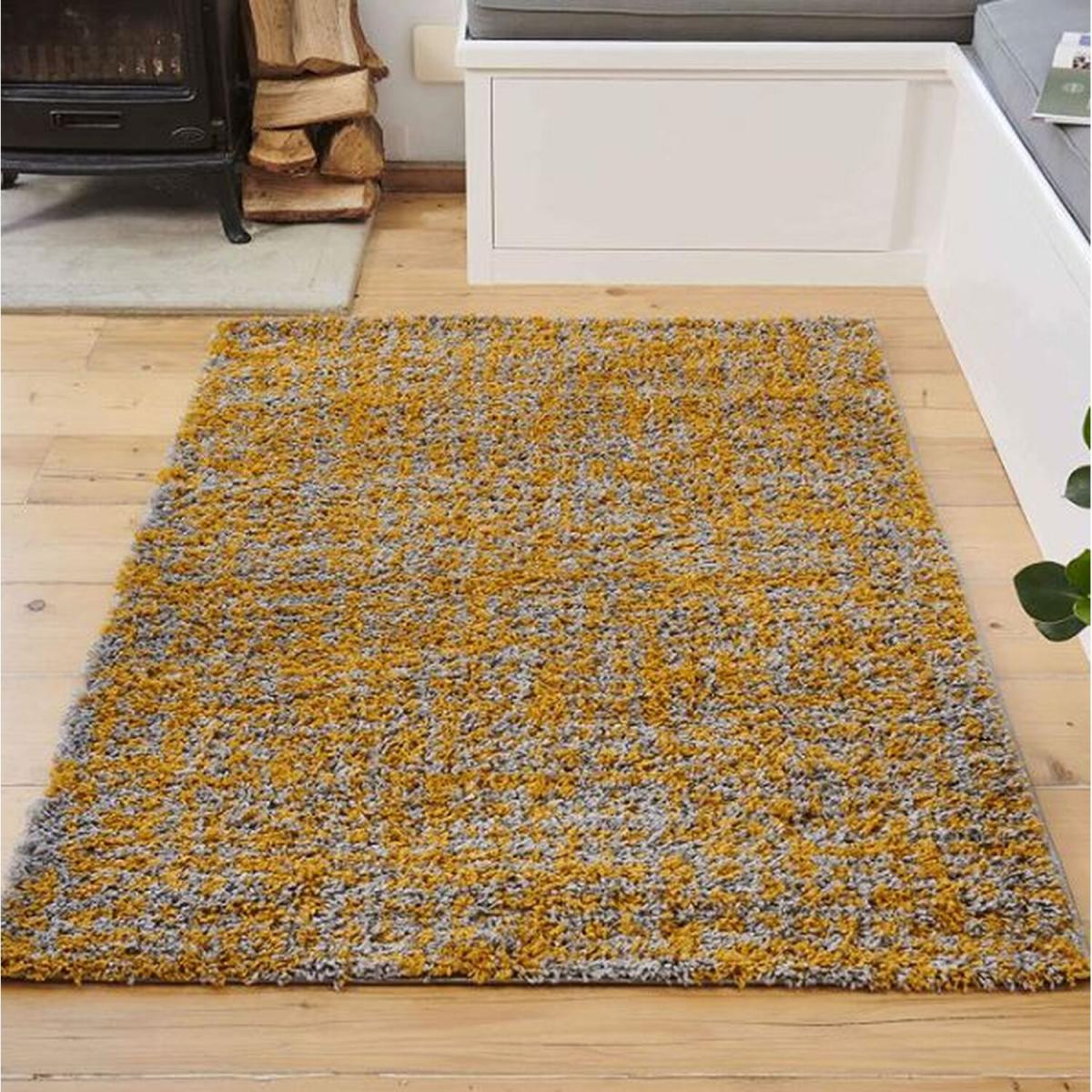 Ochre Yellow Flecked Shaggy Rug - Umbria - Ochre