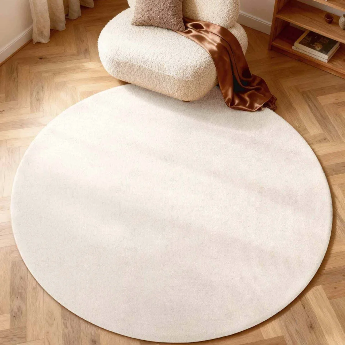 Hanse Home Elle Decoration Puristic Fine Bouclé Wool Round Rug Ø 200 cm White - White / 230.0cm / 160.0cm – image 12