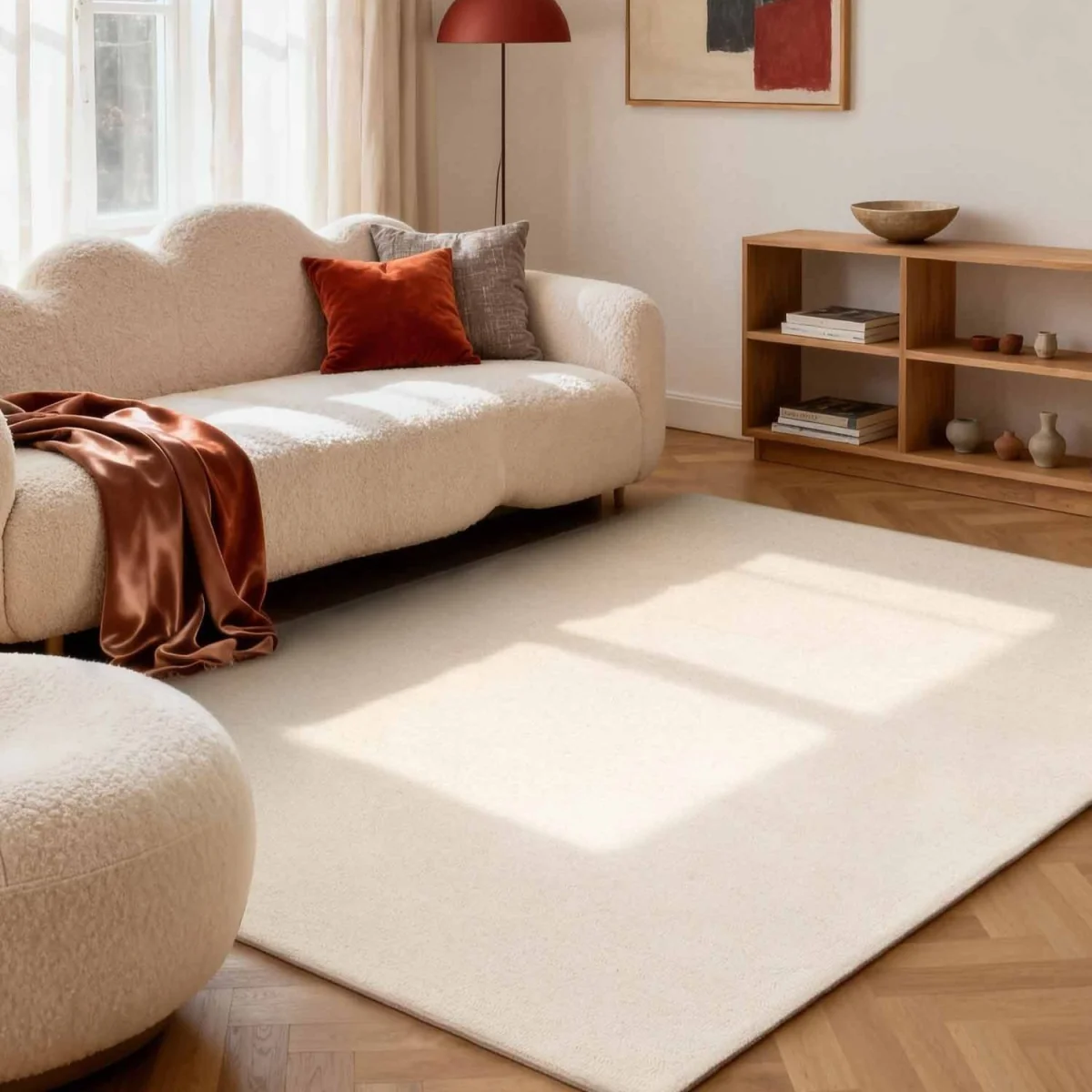 Hanse Home Elle Decoration Puristic Fine Bouclé Wool Round Rug Ø 200 cm White - White / 230.0cm / 160.0cm – image 8