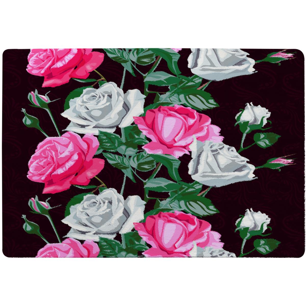 Pattern Of Pink And White Flowers Designer Rug - Black / 110cm – image 2