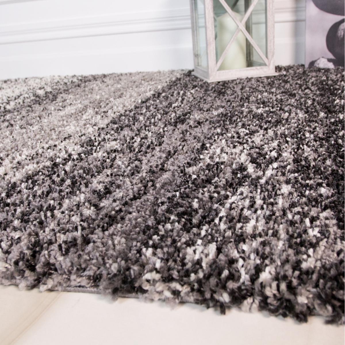 Super Soft Black Grey Mottled Striped Shaggy Area Rug - Black Grey / 120cm x 170cm – image 2