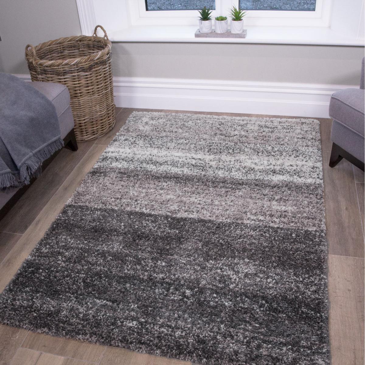 Super Soft Black Grey Mottled Striped Shaggy Area Rug - Black Grey / 120cm x 170cm – image 1
