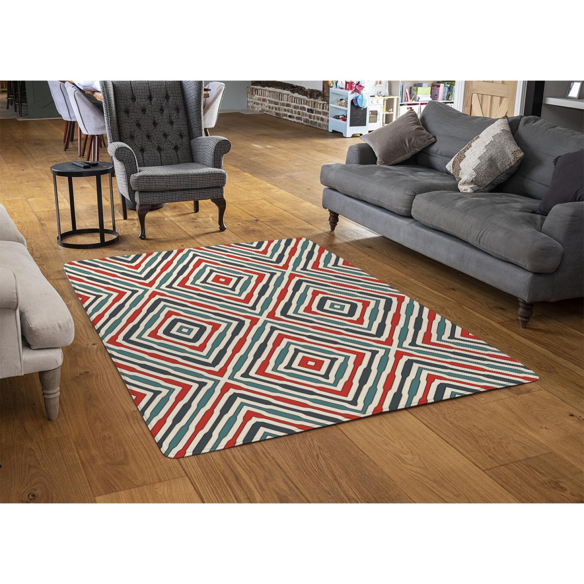 Repeated Squares And Rhombuses Rug - Red / 230cm – image 3