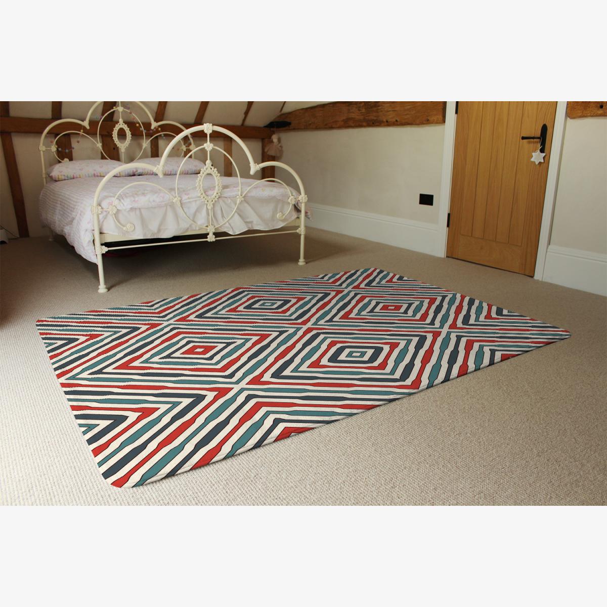 Repeated Squares And Rhombuses Rug - Red / 230cm – image 1