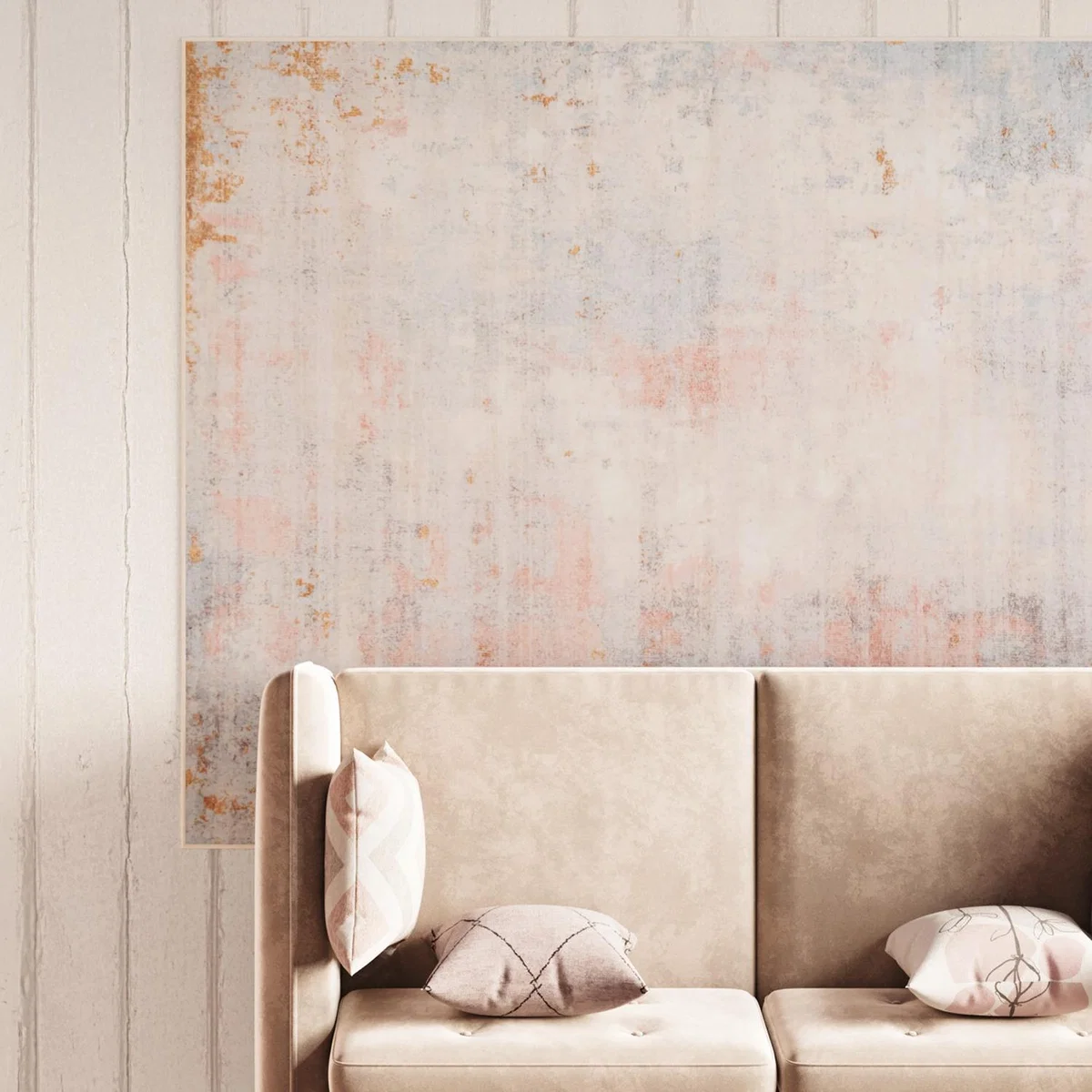 Pastel Pink Abstract Washable Area Rug - Pastel Pink & Beige / 160cm x 230cm