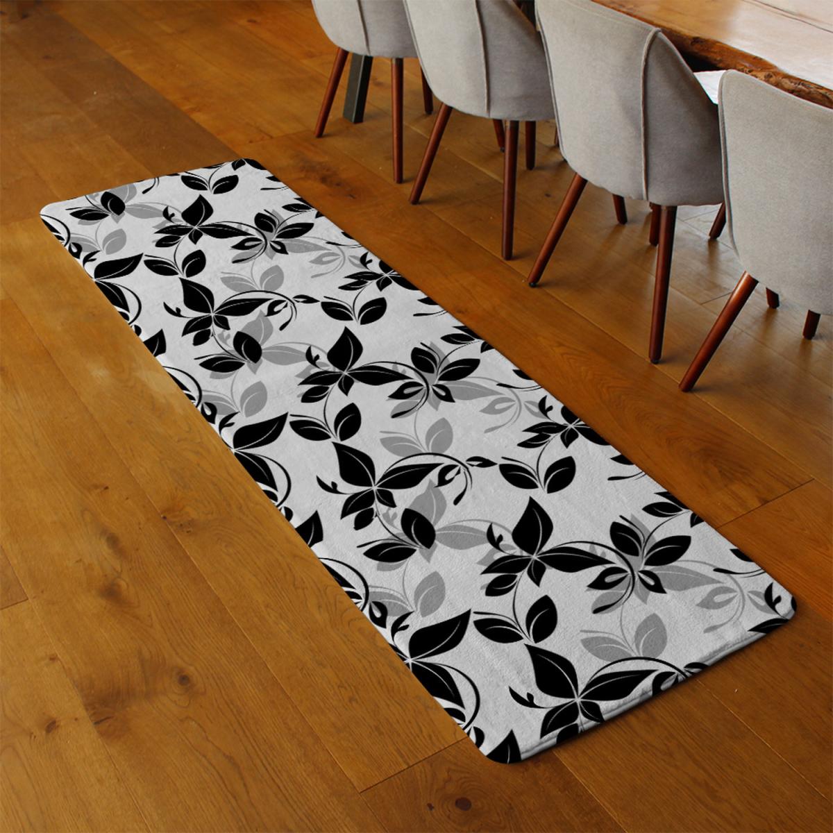 Black White Floral Runner Rug - Black – image 3