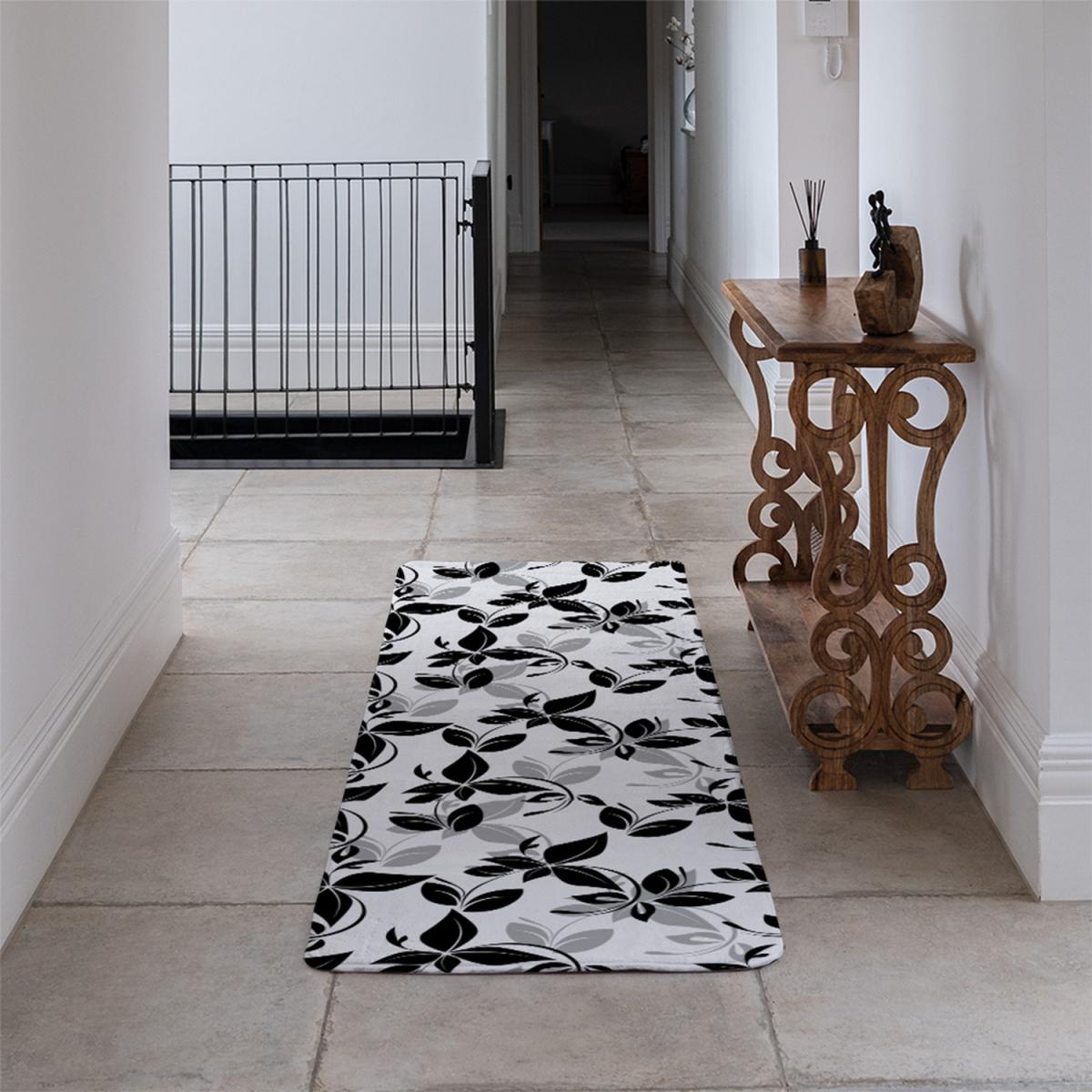 Black White Floral Runner Rug - Black – image 4