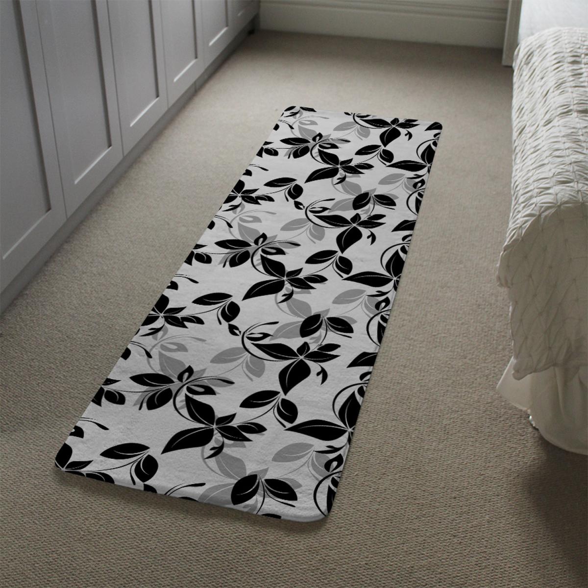 Black White Floral Runner Rug - Black – image 1