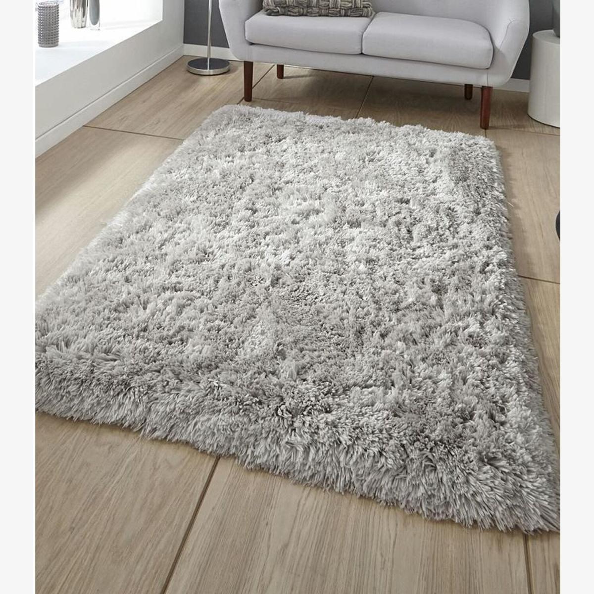 Silver Super Thick 8cm Polyester Shaggy Rug - Plush - Grey / 15kg – image 1