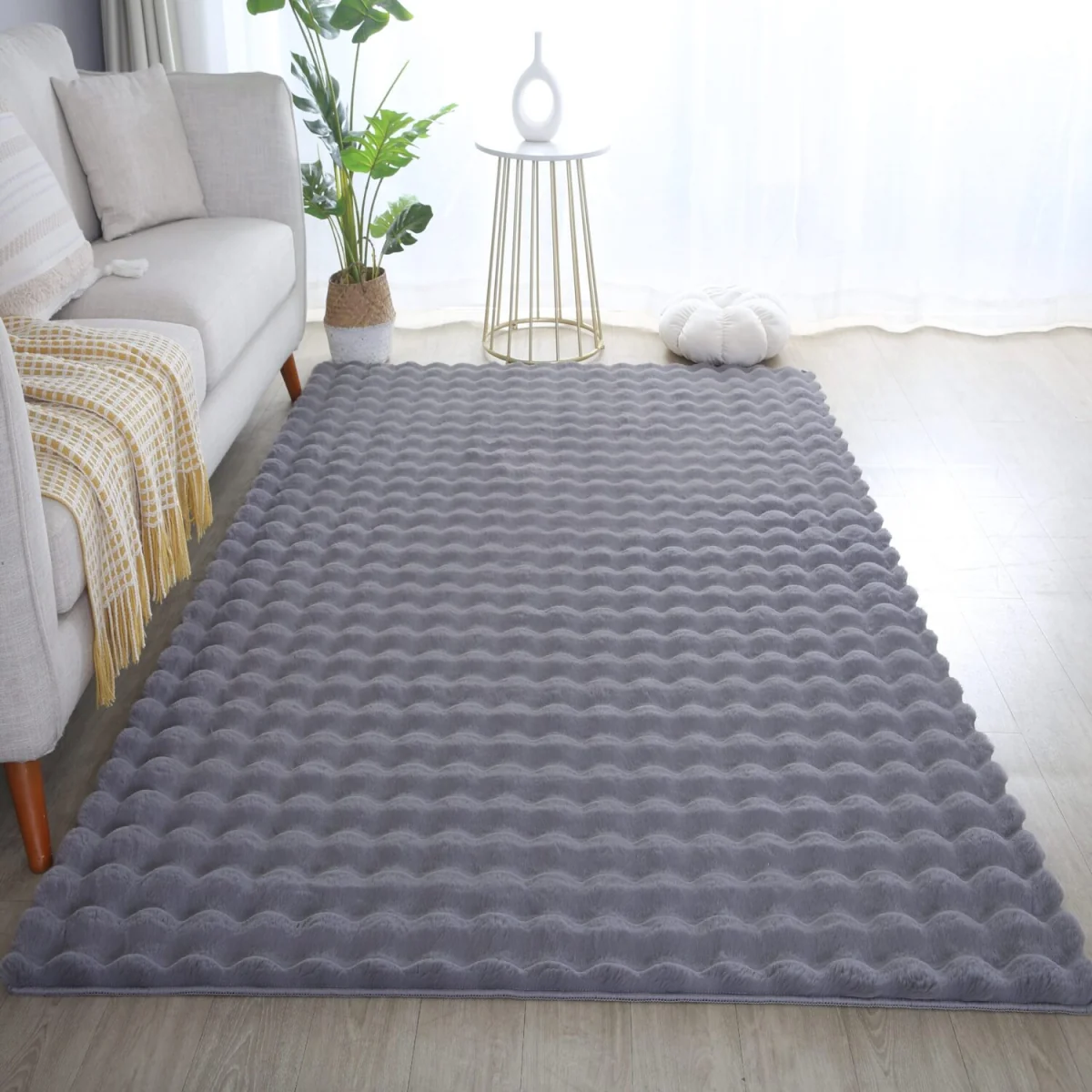Orbie Washable Low Pile Super Soft Living Room Area Rug Machine Carved Ridge-Furrow Design - Anthracite / 200cm / 60cm – image 6