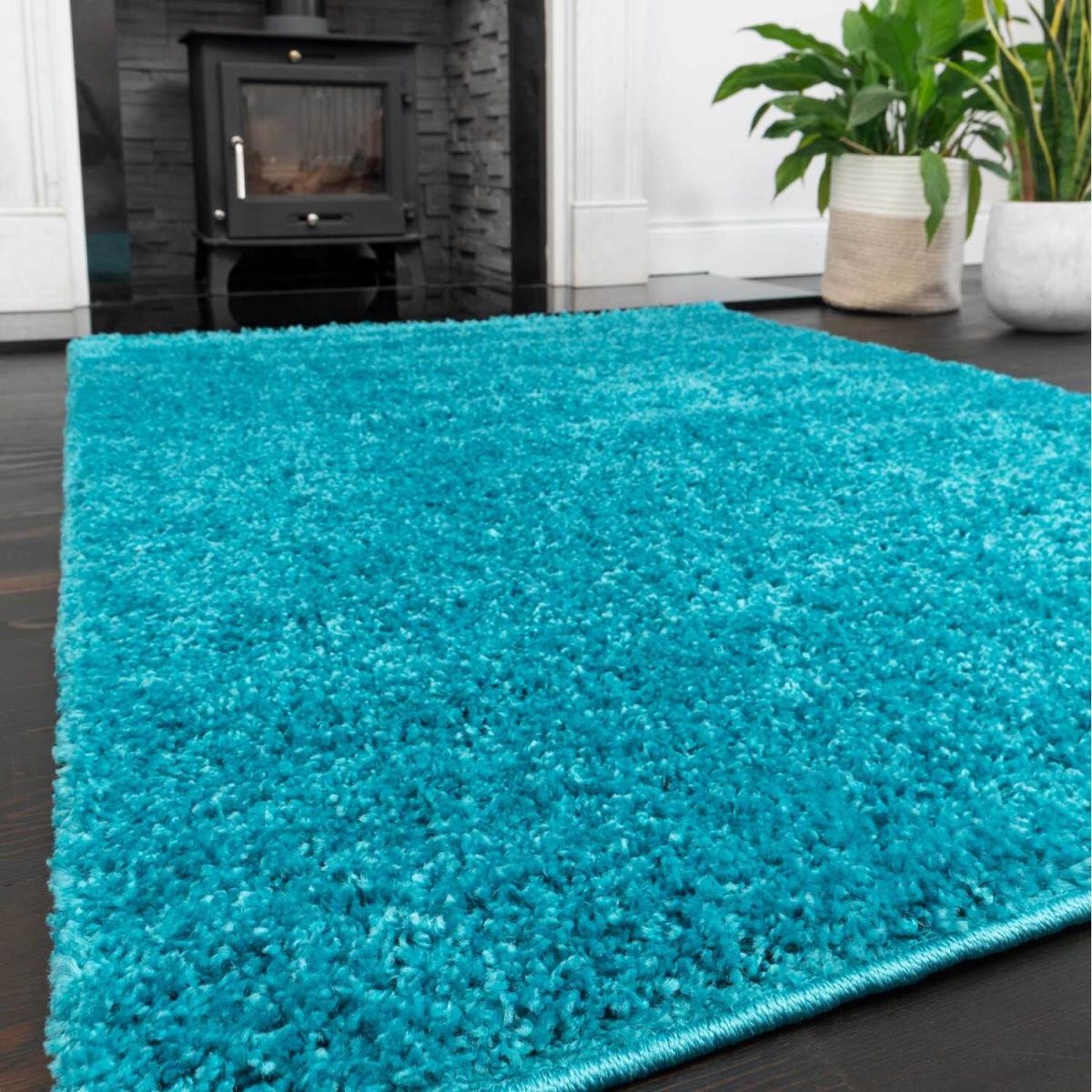 Soft Value Teal Blue Shaggy Area Rug - Teal Blue / 135 x 135cm – image 3