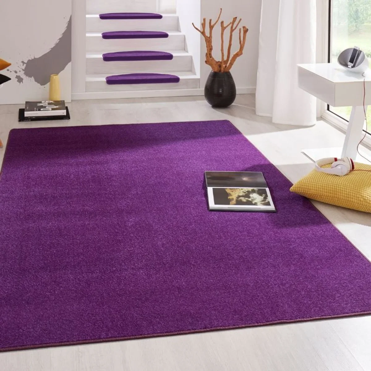 Modern Polypropylene Plain Rug - Purple / 80 x 150cm - Purple / 133.0cm – image 6