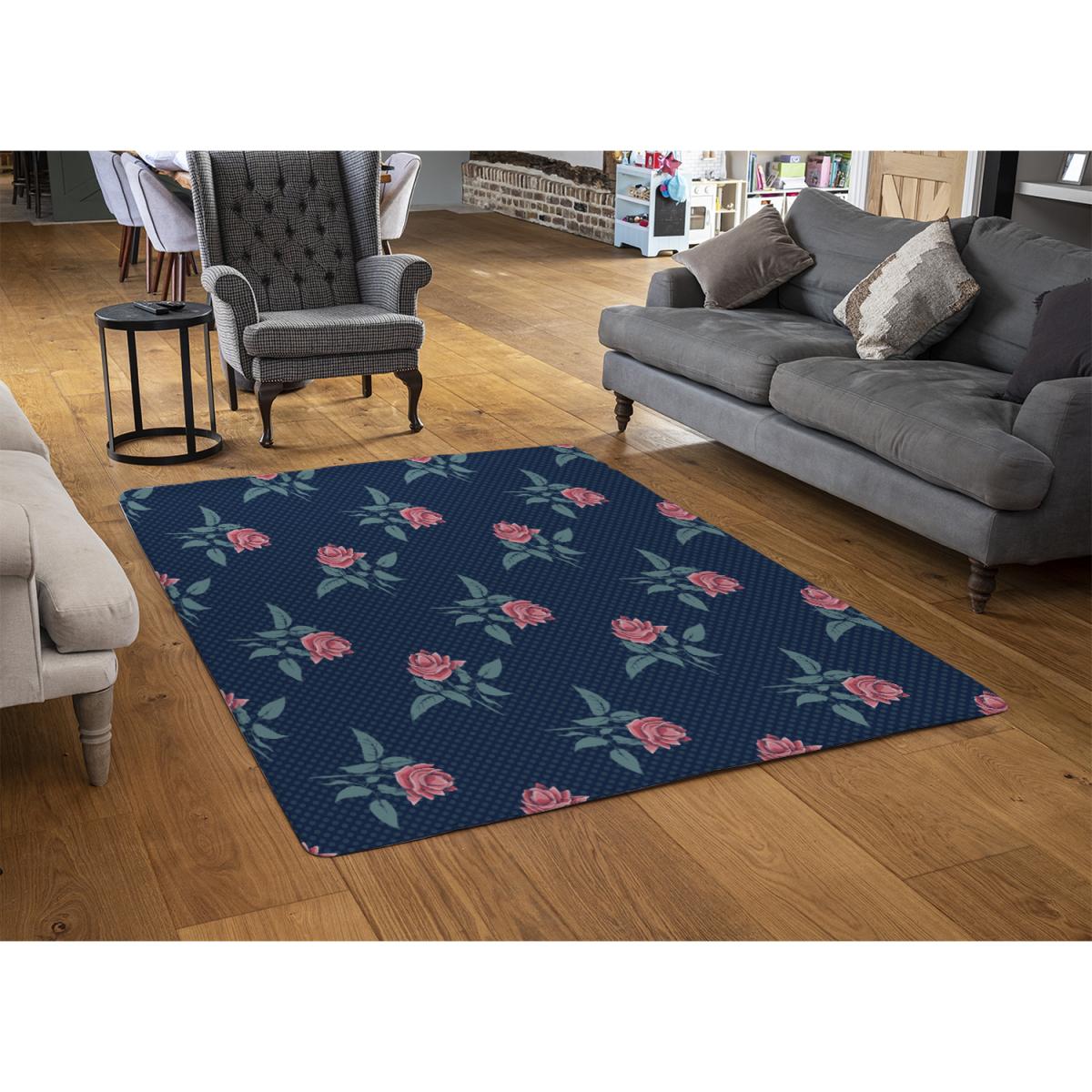 Roses Spots Print Rug - Blue / 230cm – image 3