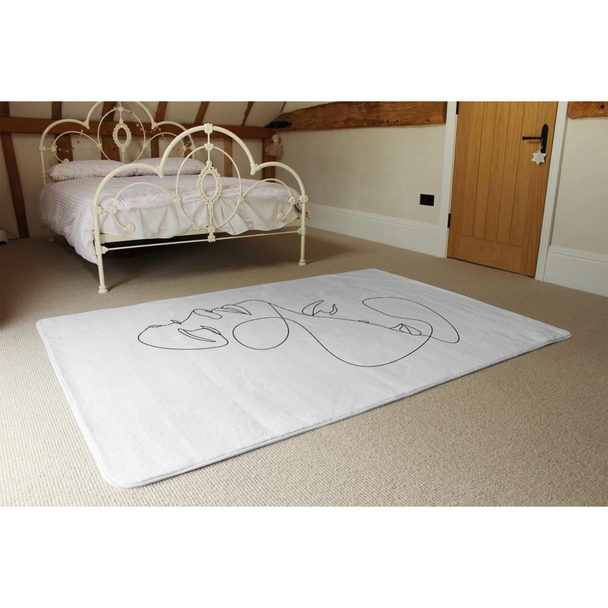 Man And Woman Touch By One Line Designer Rug - White / 110cm – image 3