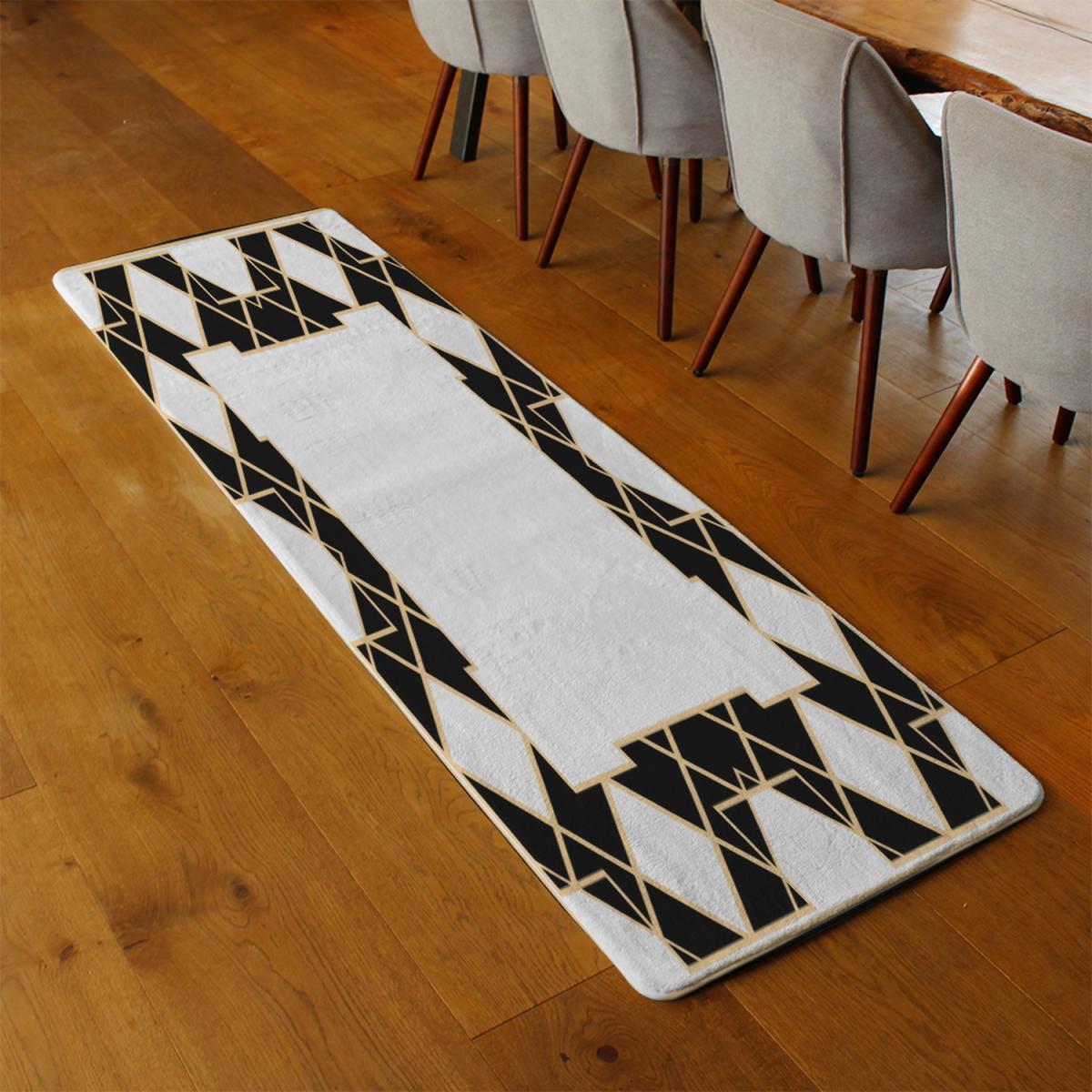 Art Dco Diamond Border Runner Rug - Gold – image 3