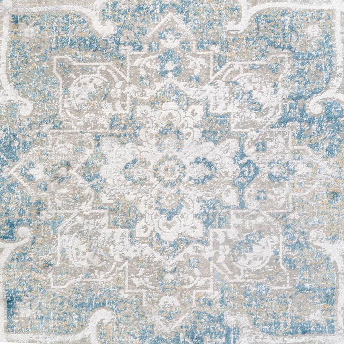 Grey Blue Bordered Floral Medallion Living Area Rug - Blue / 240 x 70cm – image 2