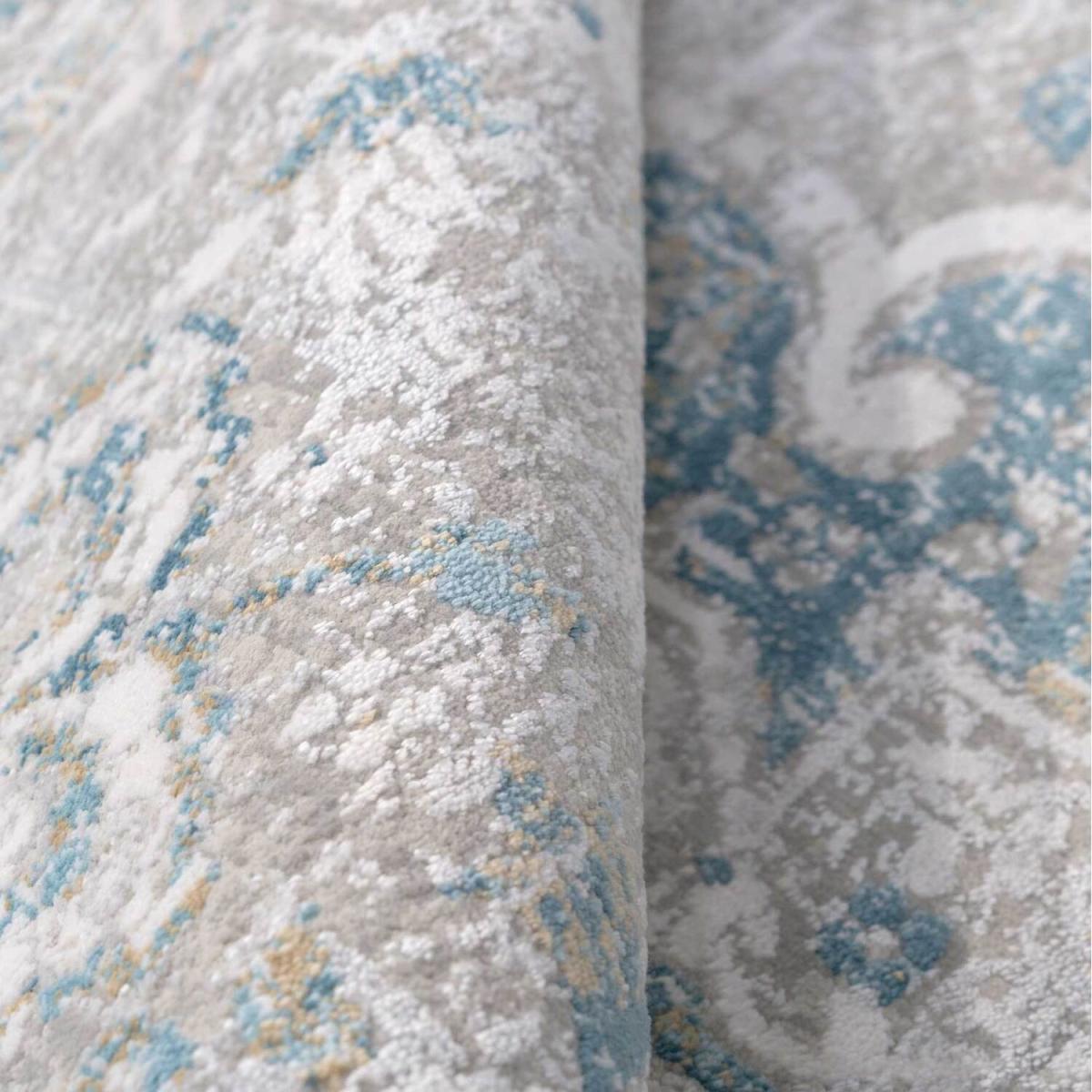 Grey Blue Bordered Floral Medallion Living Area Rug - Blue / 240 x 70cm – image 3