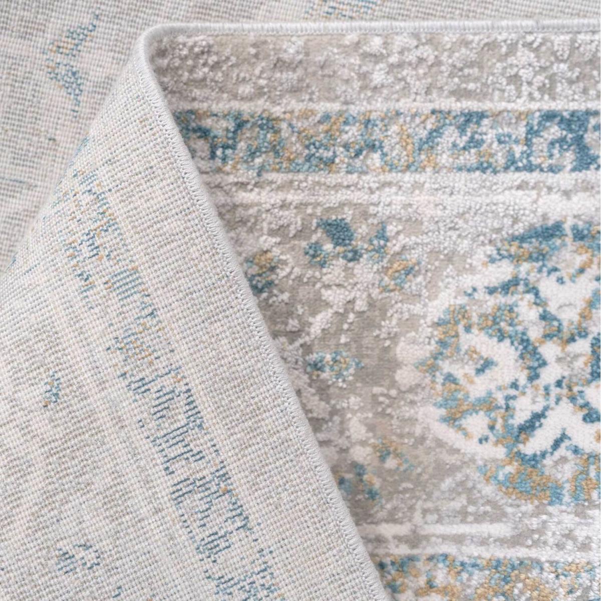 Grey Blue Bordered Floral Medallion Living Area Rug - Blue / 240 x 70cm – image 4