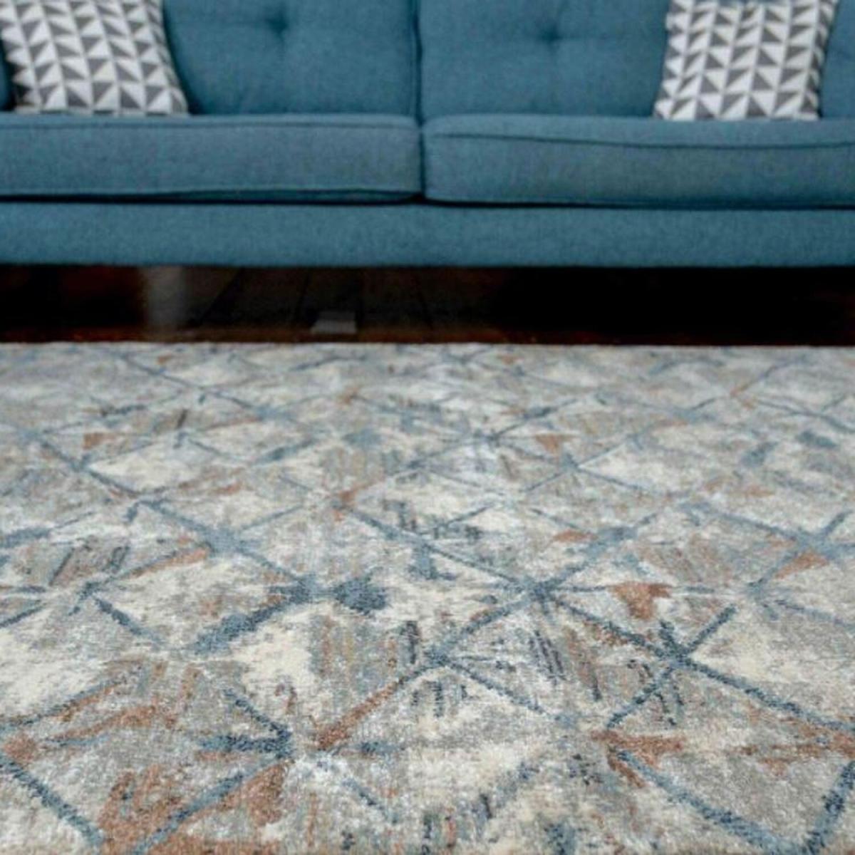 Grey Geometric Designer Living Room Rug - Liffey - Blue / 230cm / 160x230cm – image 2