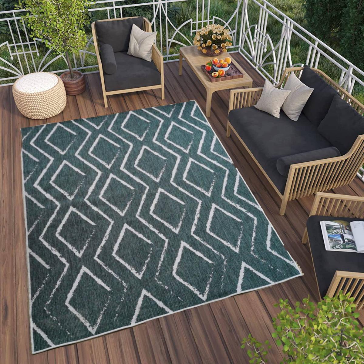 Green and Ivory Reversible Trellis Outdoor Rug - Capri - Green / 200cm / 3kg – image 5