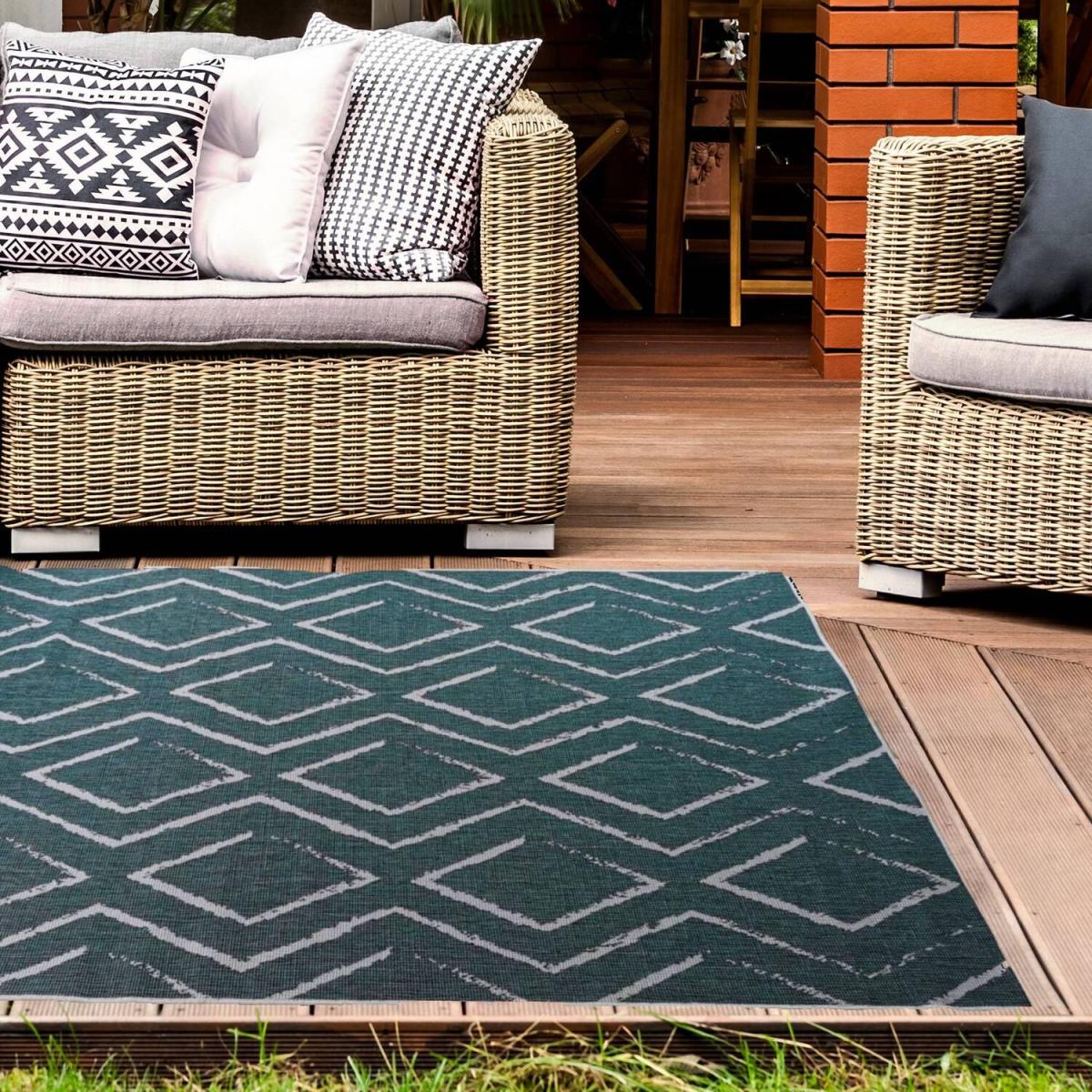 Green and Ivory Reversible Trellis Outdoor Rug - Capri - Green / 200cm / 3kg – image 1