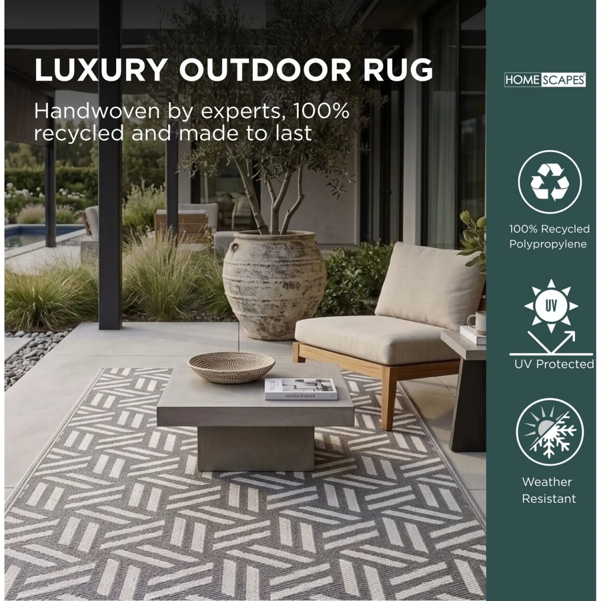Homescapes Outdoor Rug Luxury Waterproof Reversible, Grey Luna Geometric - Grey / 300cm – image 6