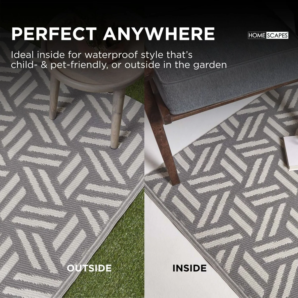 Homescapes Outdoor Rug Luxury Waterproof Reversible, Grey Luna Geometric - Grey / 300cm – image 8