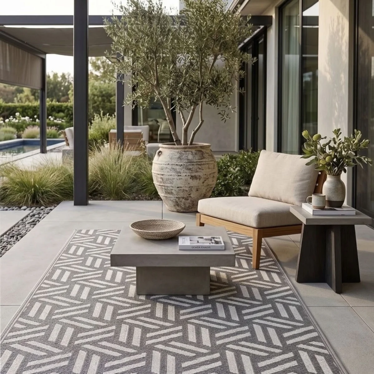 Homescapes Outdoor Rug Luxury Waterproof Reversible, Grey Luna Geometric - Grey / 300cm – image 1