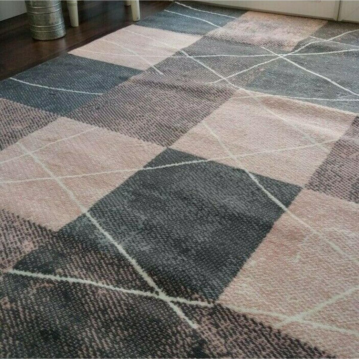 Grey and Light Blue Patchwork Rug - Lisbon - Grey / 150cm – image 2