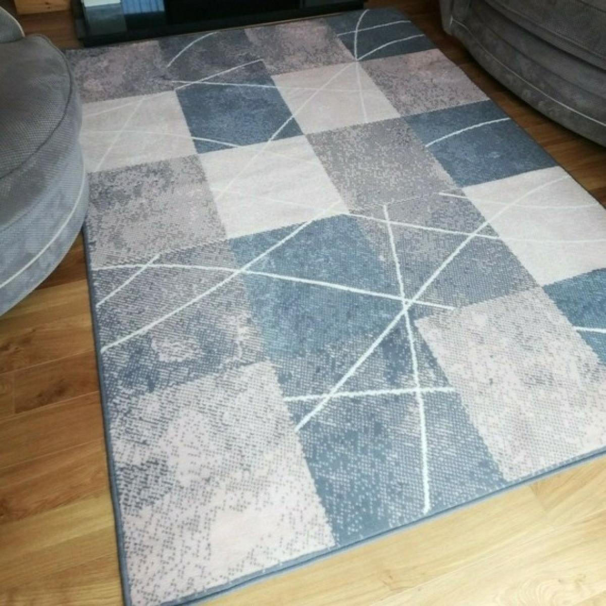 Grey and Light Blue Patchwork Rug - Lisbon - Grey / 150cm – image 1