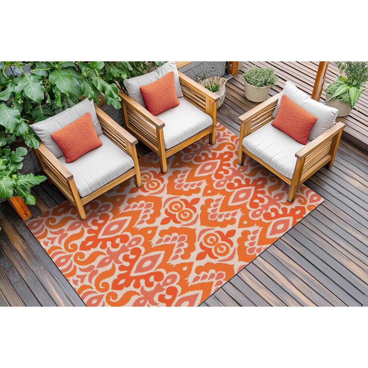 Meknes Outdoor Rug - Orange and White