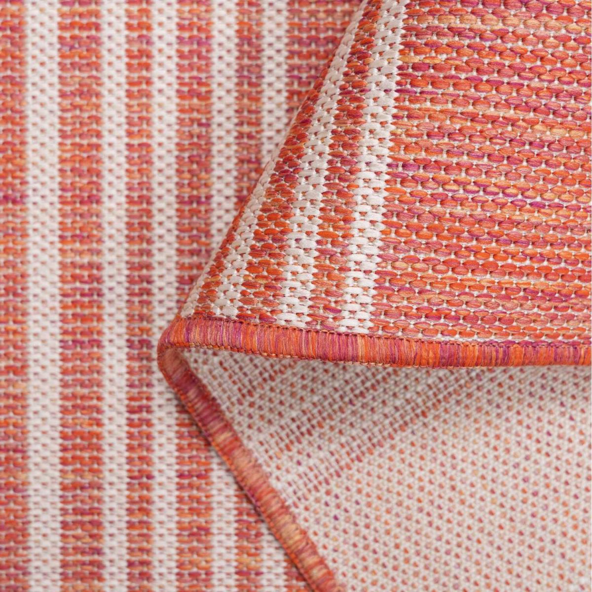 Coral Pink Stripe Flatweave Indoor Outdoor Rug - Coral / 290 x 200cm – image 3